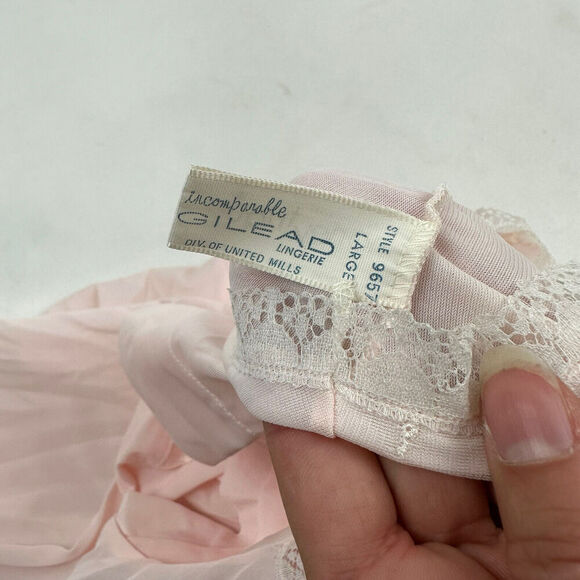 VTG Gilead Pink Nightgown Dress Night Coat Button Front Lace S/S Sz L Nylon 9657 - Picture 5 of 7